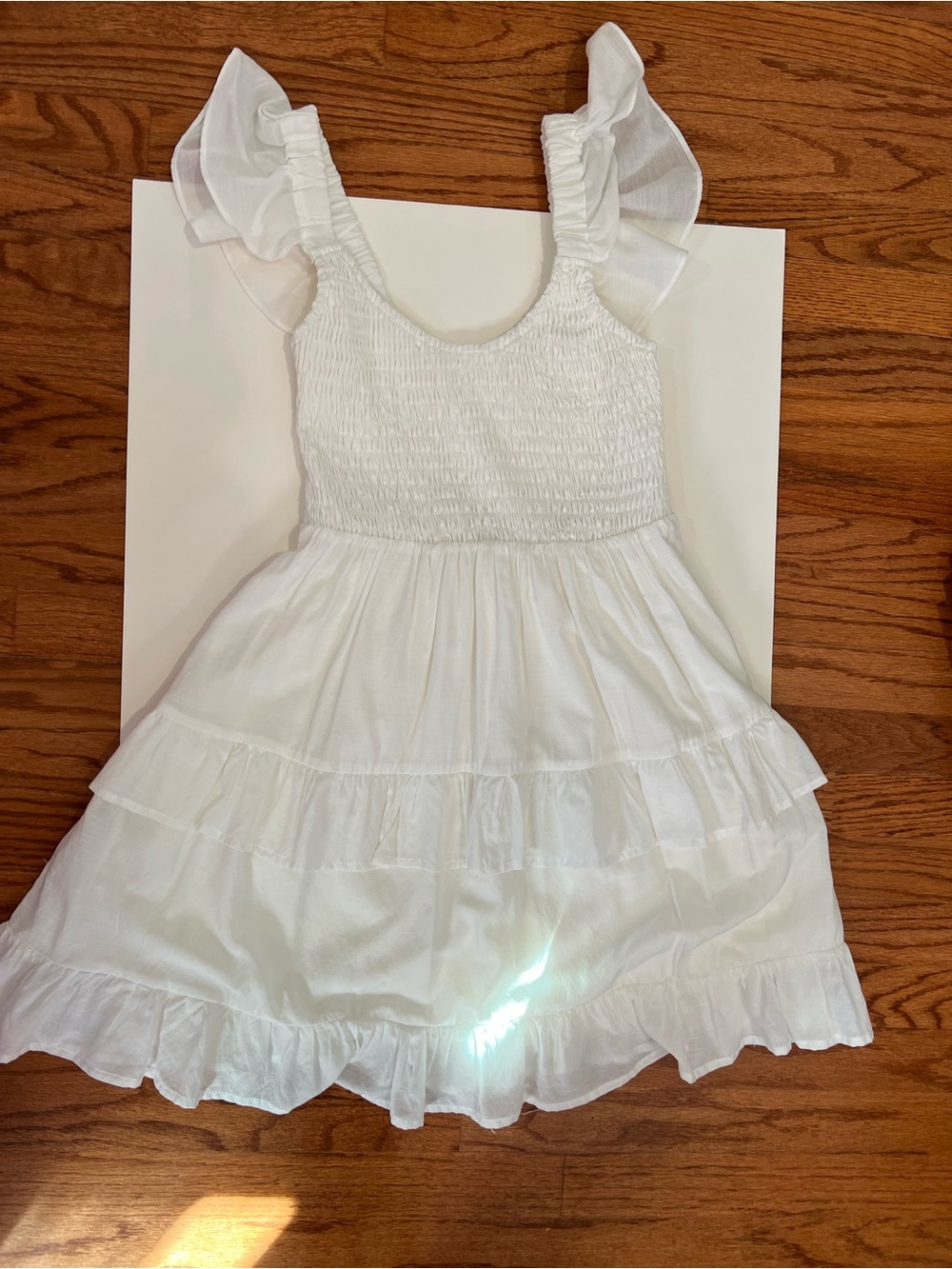 White Ruffle Tiered Smocked Kids Dress